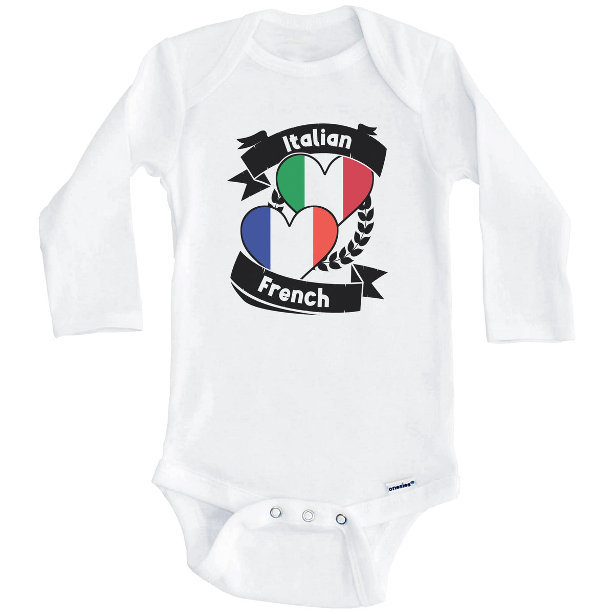 Italian French Heart Flags Italy France Baby Bodysuit (Long Sleeves)