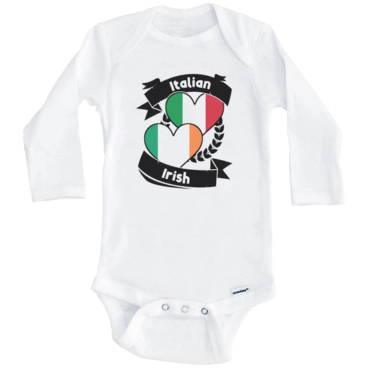 Italian Irish Heart Flags Italy Ireland Baby Bodysuit (Long Sleeves)