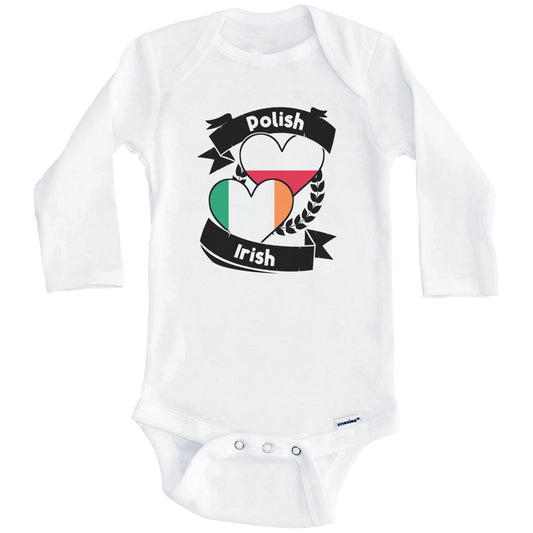 Polish Irish Heart Flags Poland Ireland Baby Bodysuit (Long Sleeves)
