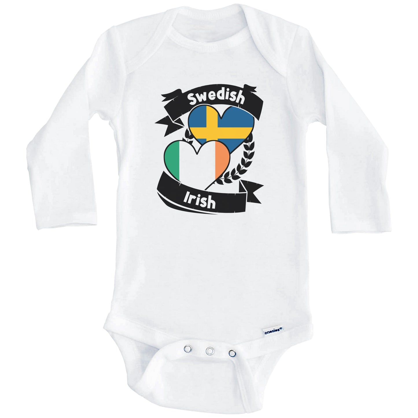 Swedish Irish Heart Flags Sweden Ireland Baby Bodysuit (Long Sleeves)