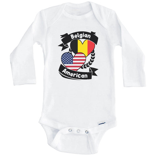 Belgian American Hearts USA Flag Belgium Flag Baby Bodysuit (Long Sleeves)