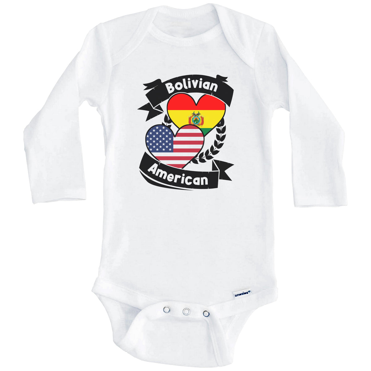 Bolivian American Hearts USA Flag Bolivia Flag Baby Bodysuit (Long Sleeves)