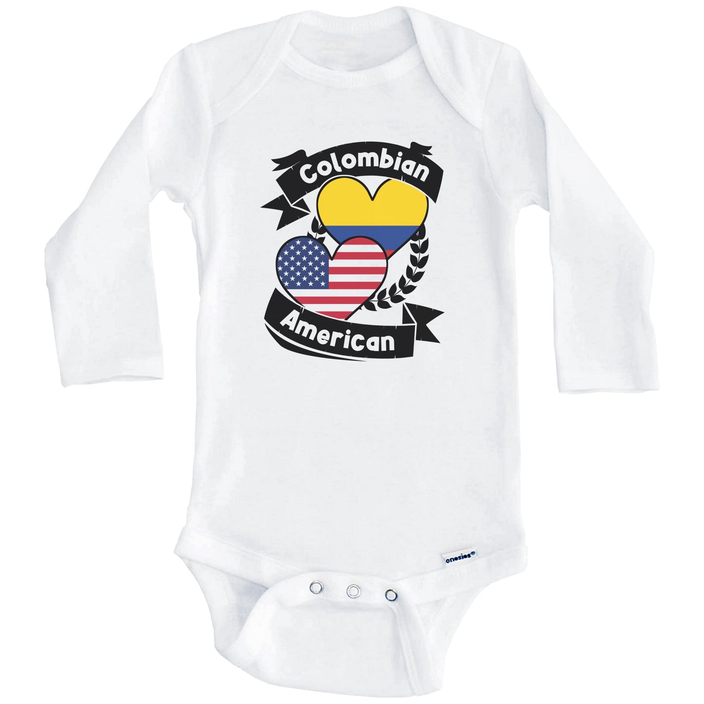 Colombian American Hearts USA Flag Colombia Flag Baby Bodysuit (Long Sleeves)
