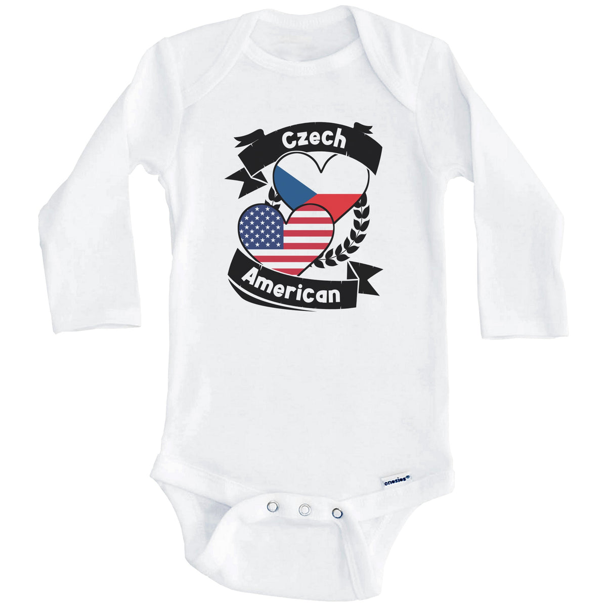 Czech American Hearts USA Flag Czech Republic Flag Baby Bodysuit (Long Sleeves)
