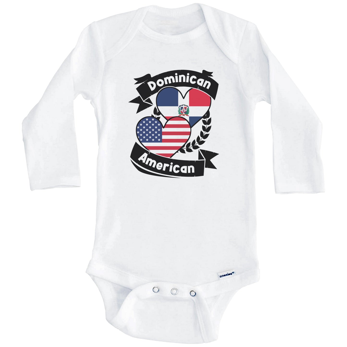 Dominican American Hearts USA Flag Dominican Republic Flag Baby Bodysuit (Long Sleeves)