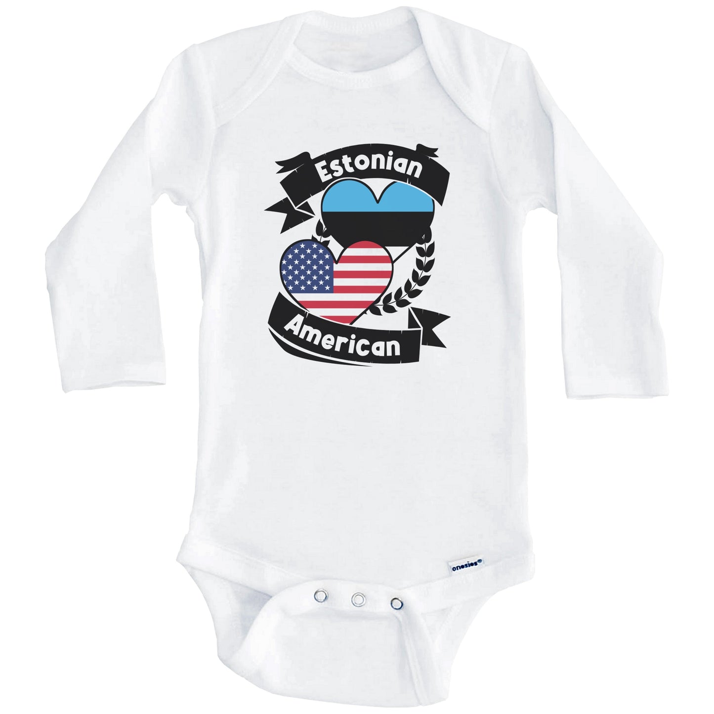 Estonian American Hearts USA Flag Estonia Flag Baby Bodysuit (Long Sleeves)