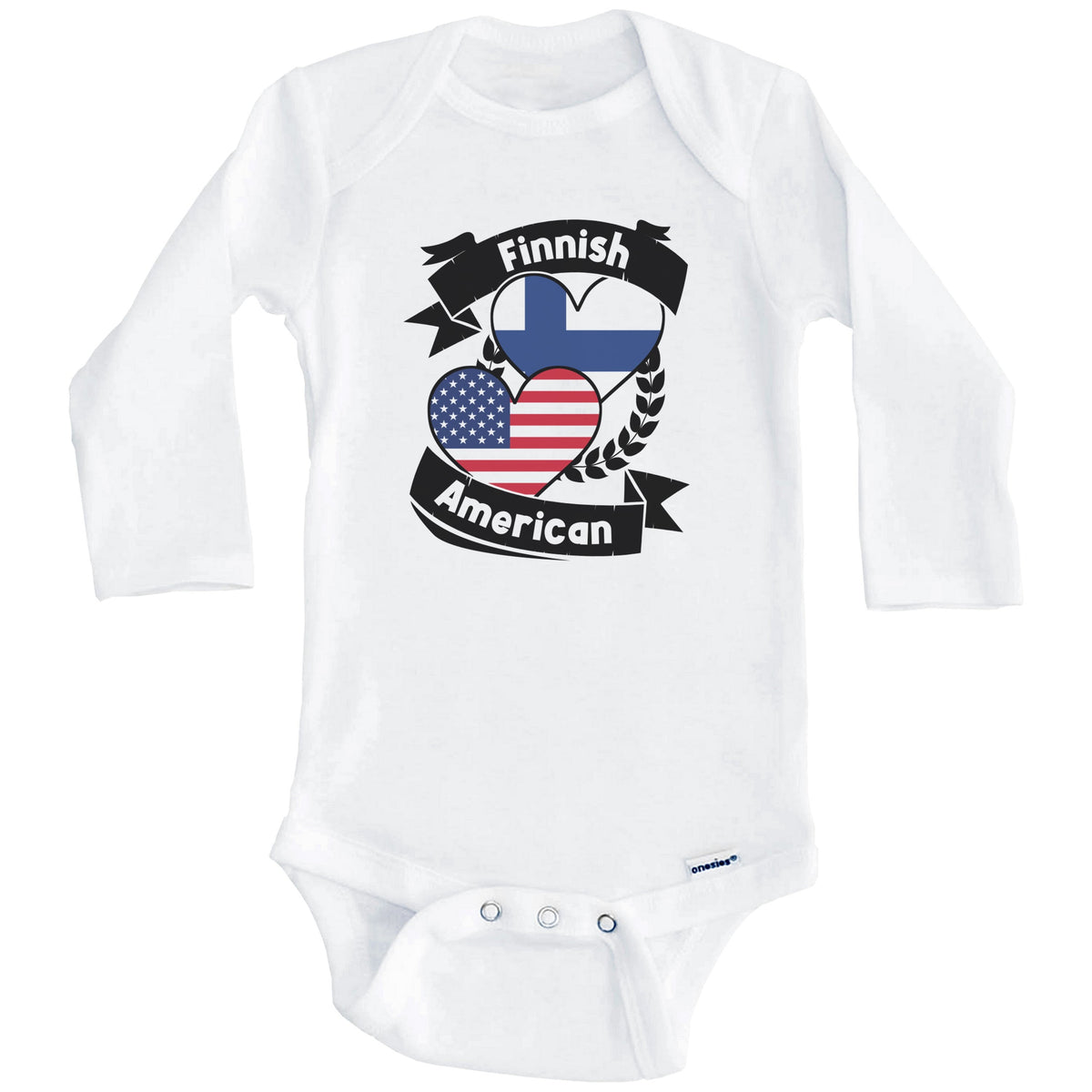 Finnish American Hearts USA Flag Finland Flag Baby Bodysuit (Long Sleeves)