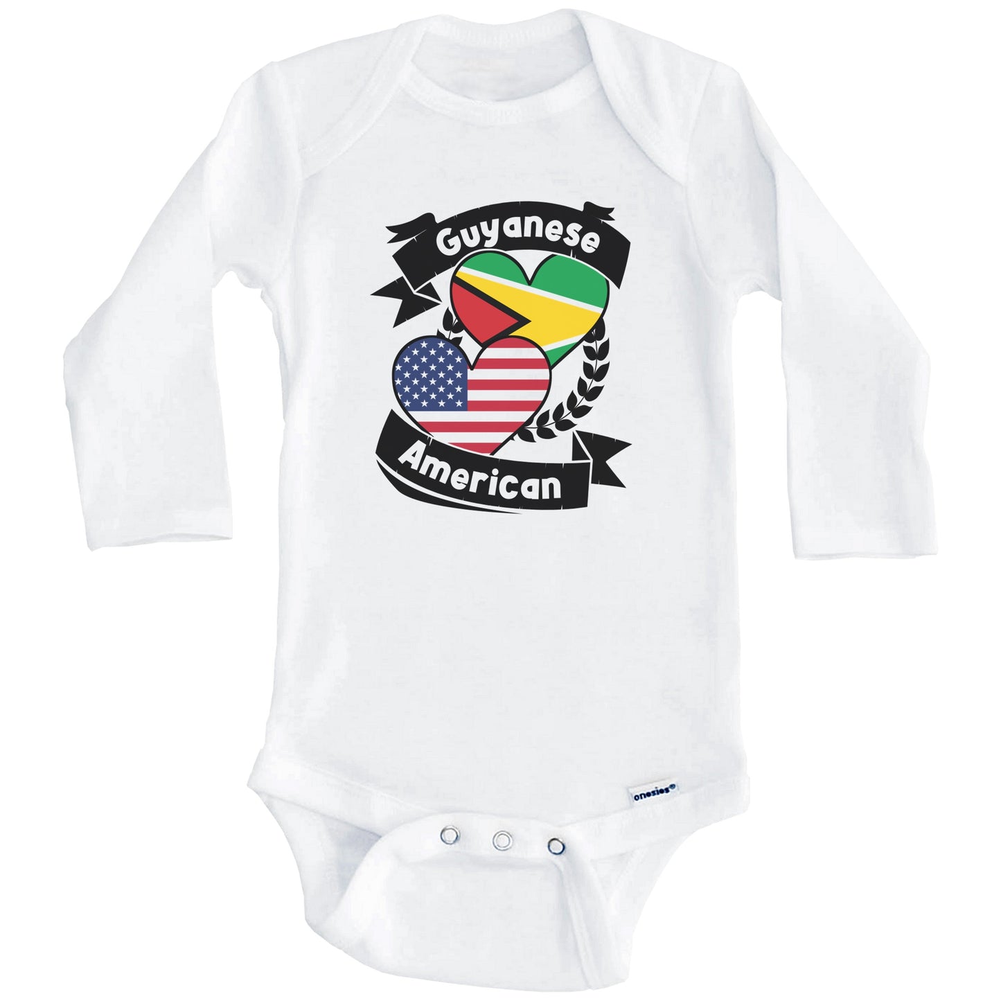 Guyanese American Hearts USA Flag Guyana Flag Baby Bodysuit (Long Sleeves)
