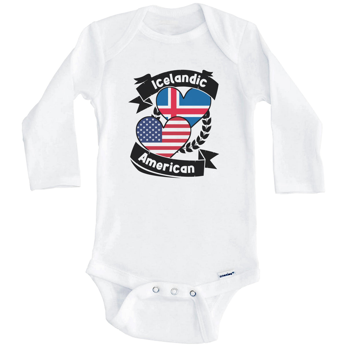 Icelandic American Hearts USA Flag Iceland Flag Baby Bodysuit (Long Sleeves)