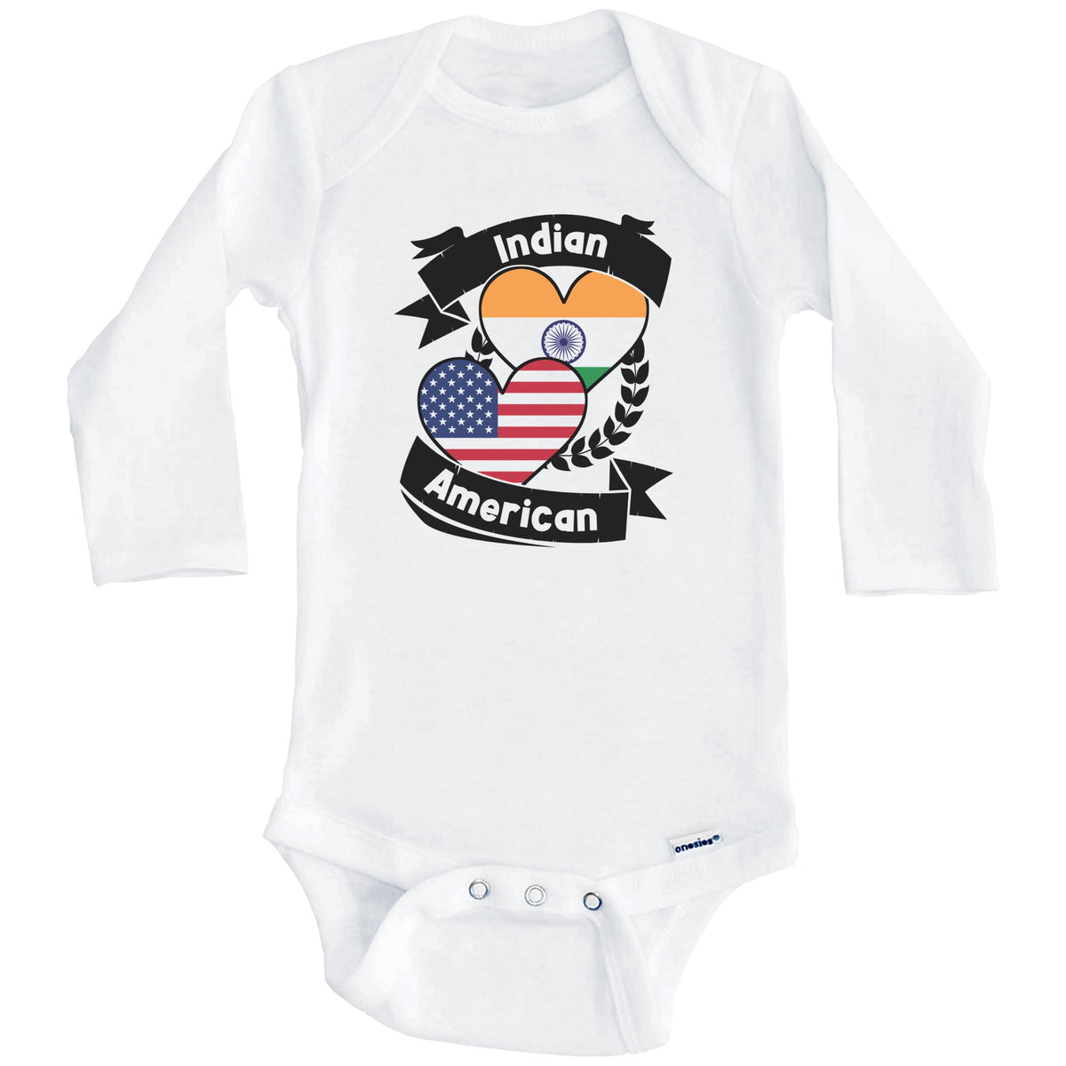 Indian American Hearts USA Flag India Flag Baby Bodysuit (Long Sleeves)