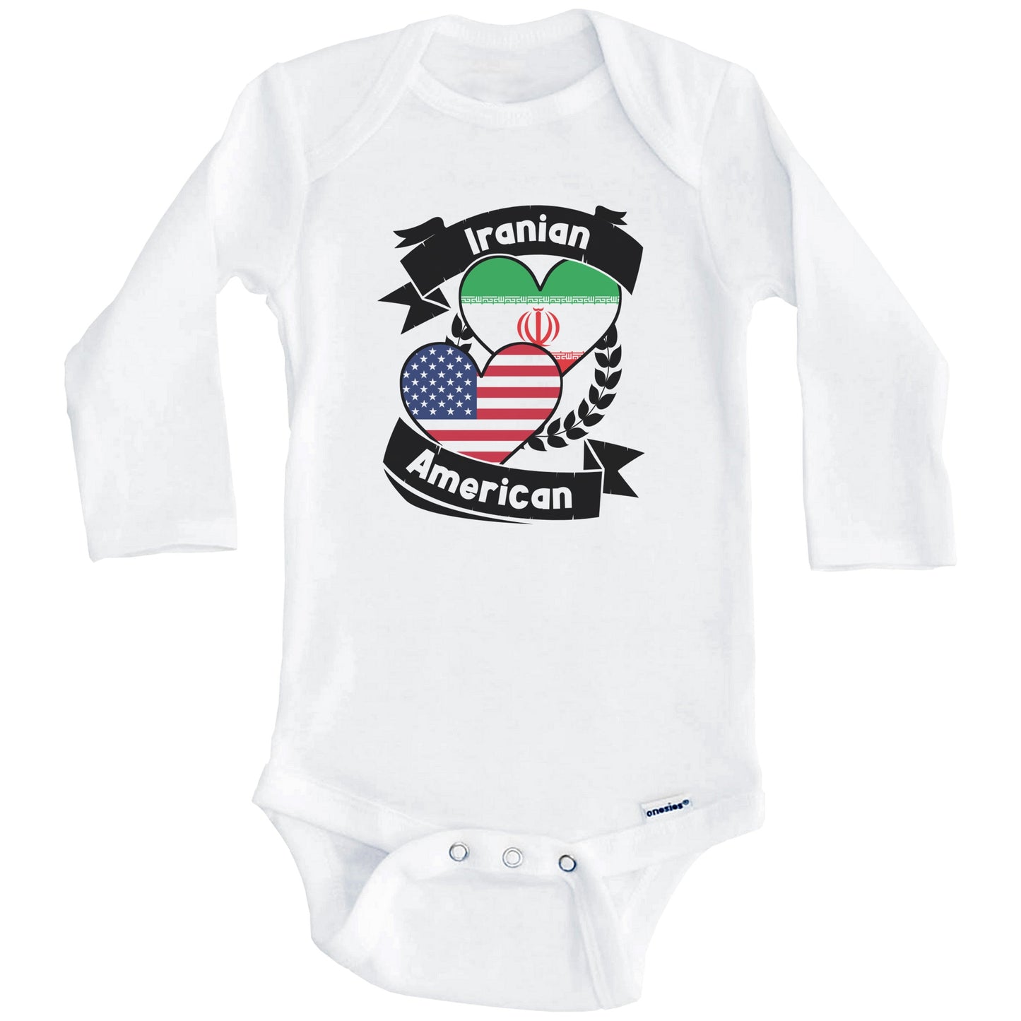 Iranian American Hearts USA Flag Iran Flag Baby Bodysuit (Long Sleeves)