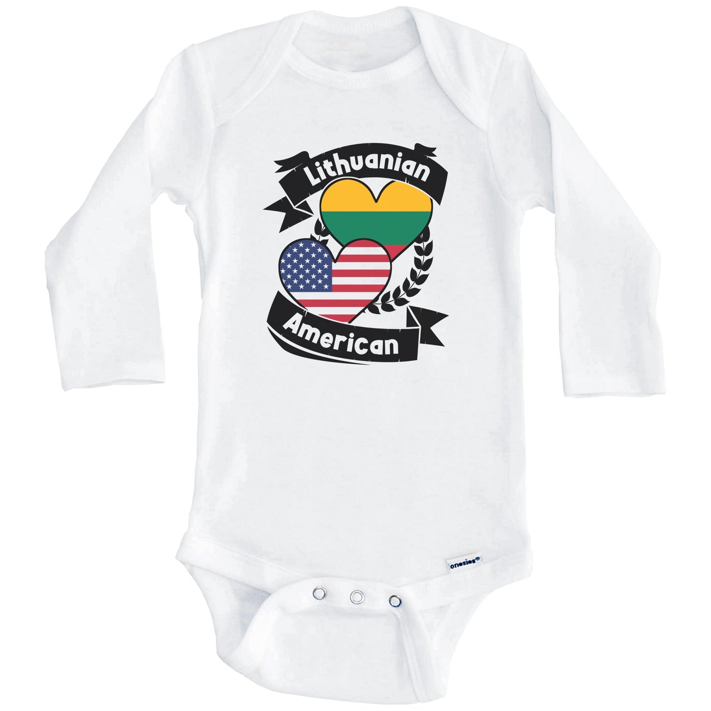Lithuanian American Hearts USA Flag Lithuania Flag Baby Bodysuit (Long Sleeves)