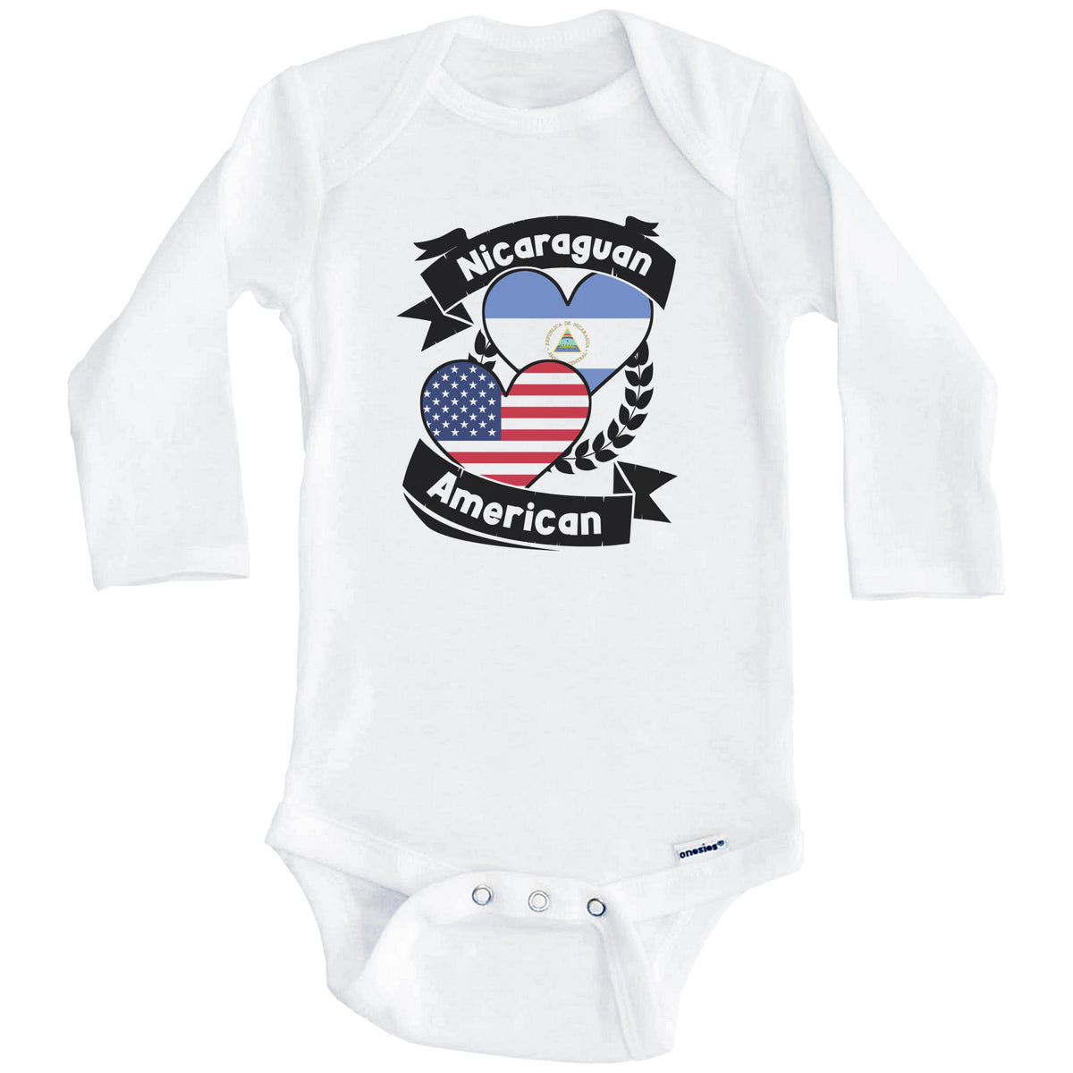 Nicaraguan American Hearts USA Flag Nicaragua Flag Baby Bodysuit (Long Sleeves)