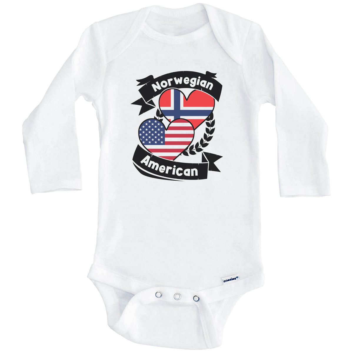 Norwegian American Hearts USA Flag Norway Flag Baby Bodysuit (Long Sleeves)