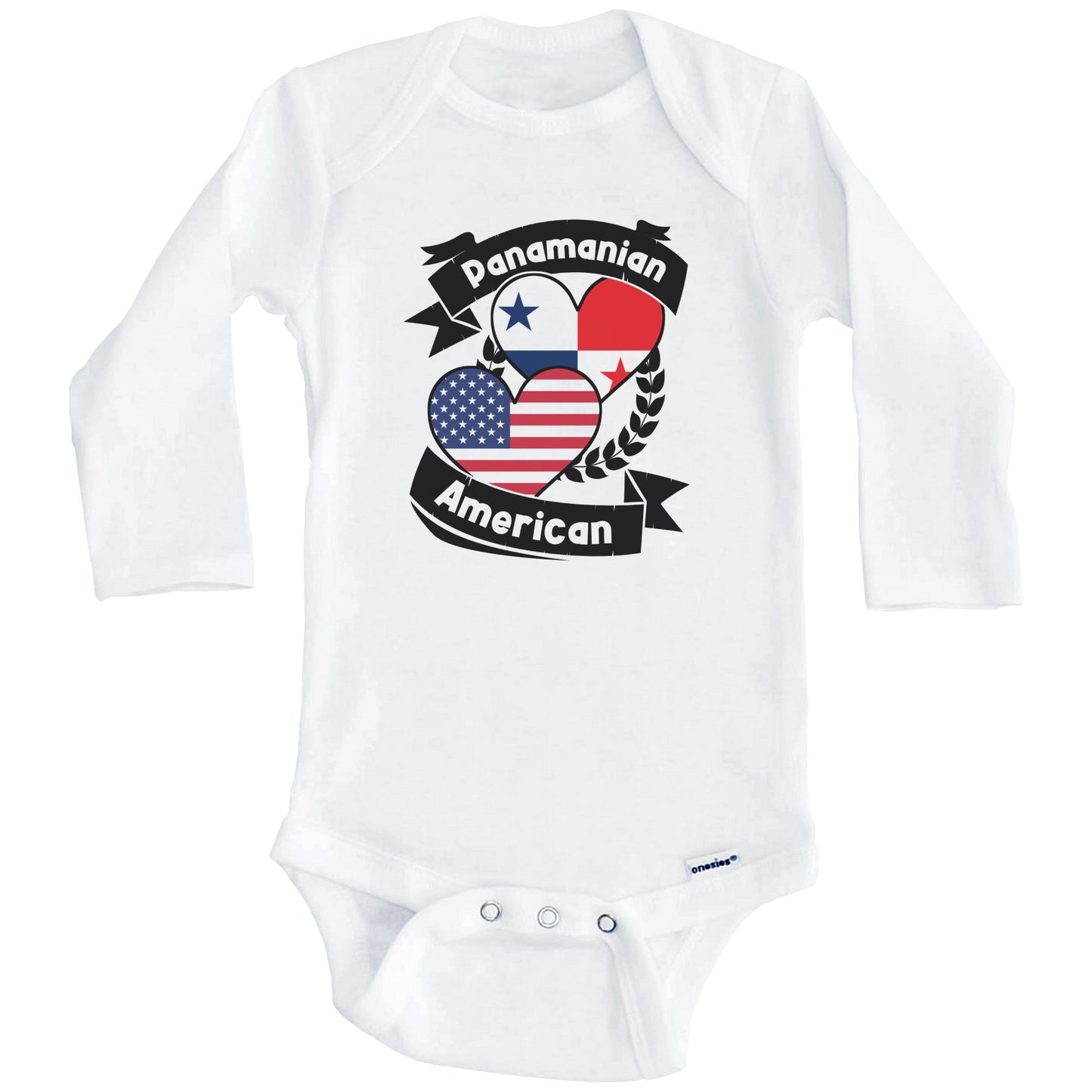 Panamanian American Hearts USA Flag Panama Flag Baby Bodysuit (Long Sleeves)