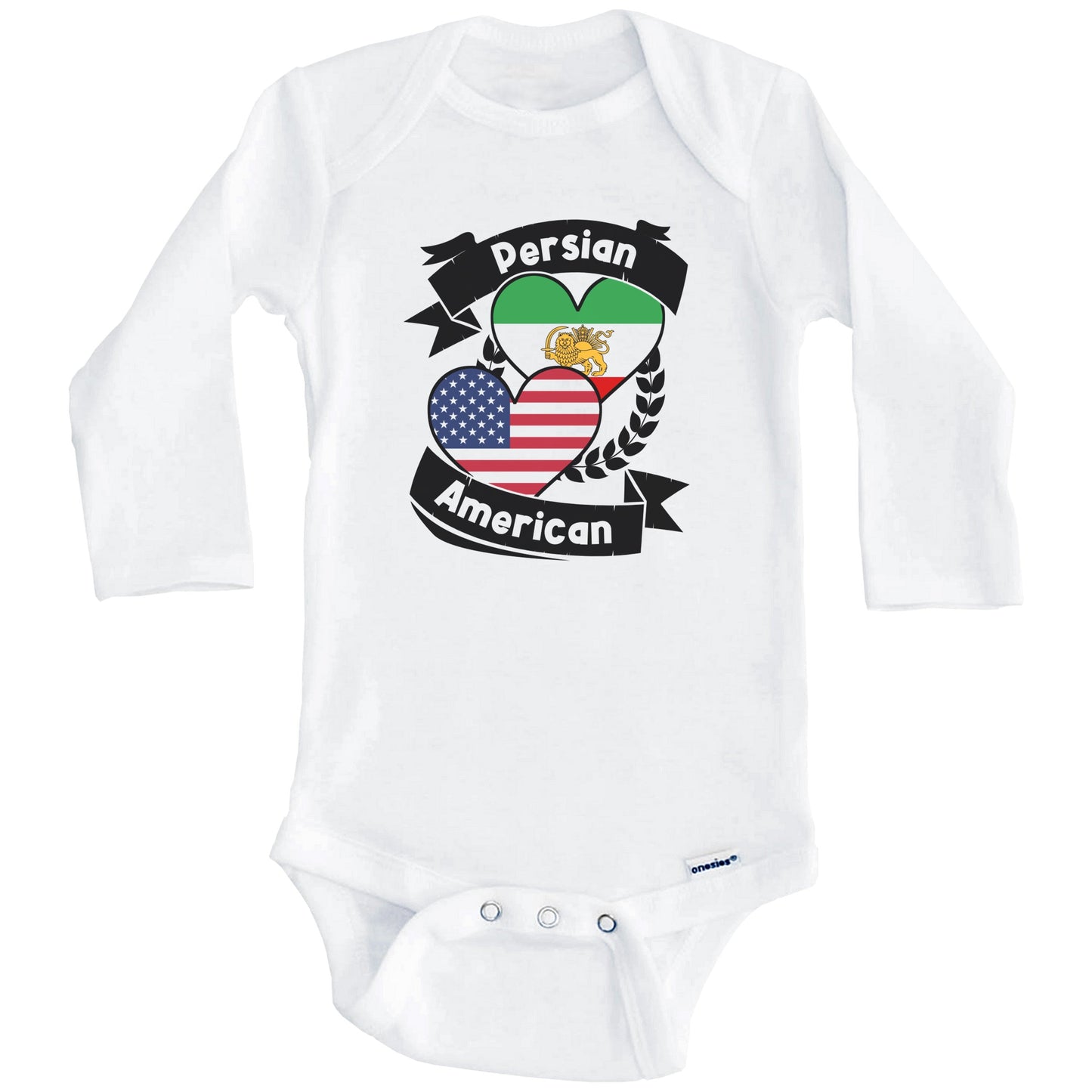 Persian American Hearts USA Flag Persia Flag Baby Bodysuit (Long Sleeves)