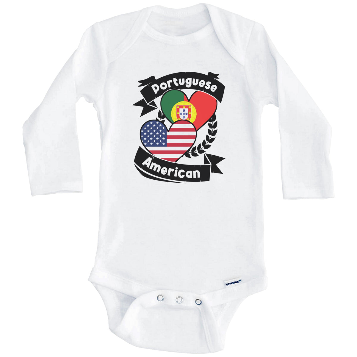 Portuguese American Hearts USA Flag Portugal Flag Baby Bodysuit (Long Sleeves)