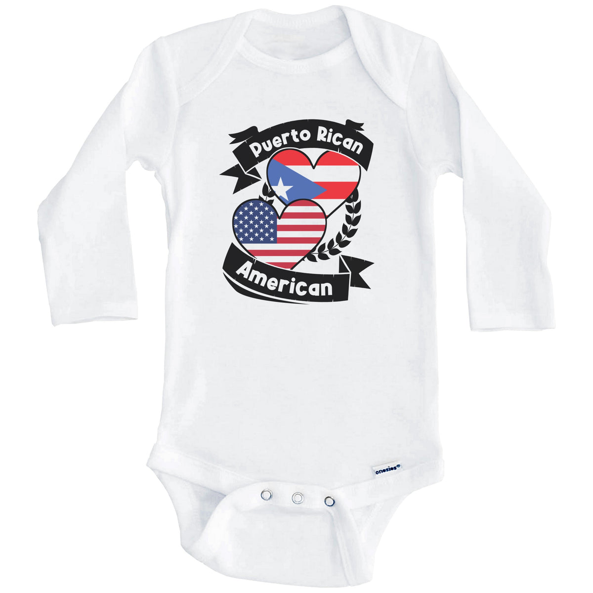 Puerto Rican American Hearts USA Flag Puerto Rico Flag Baby Bodysuit (Long Sleeves)