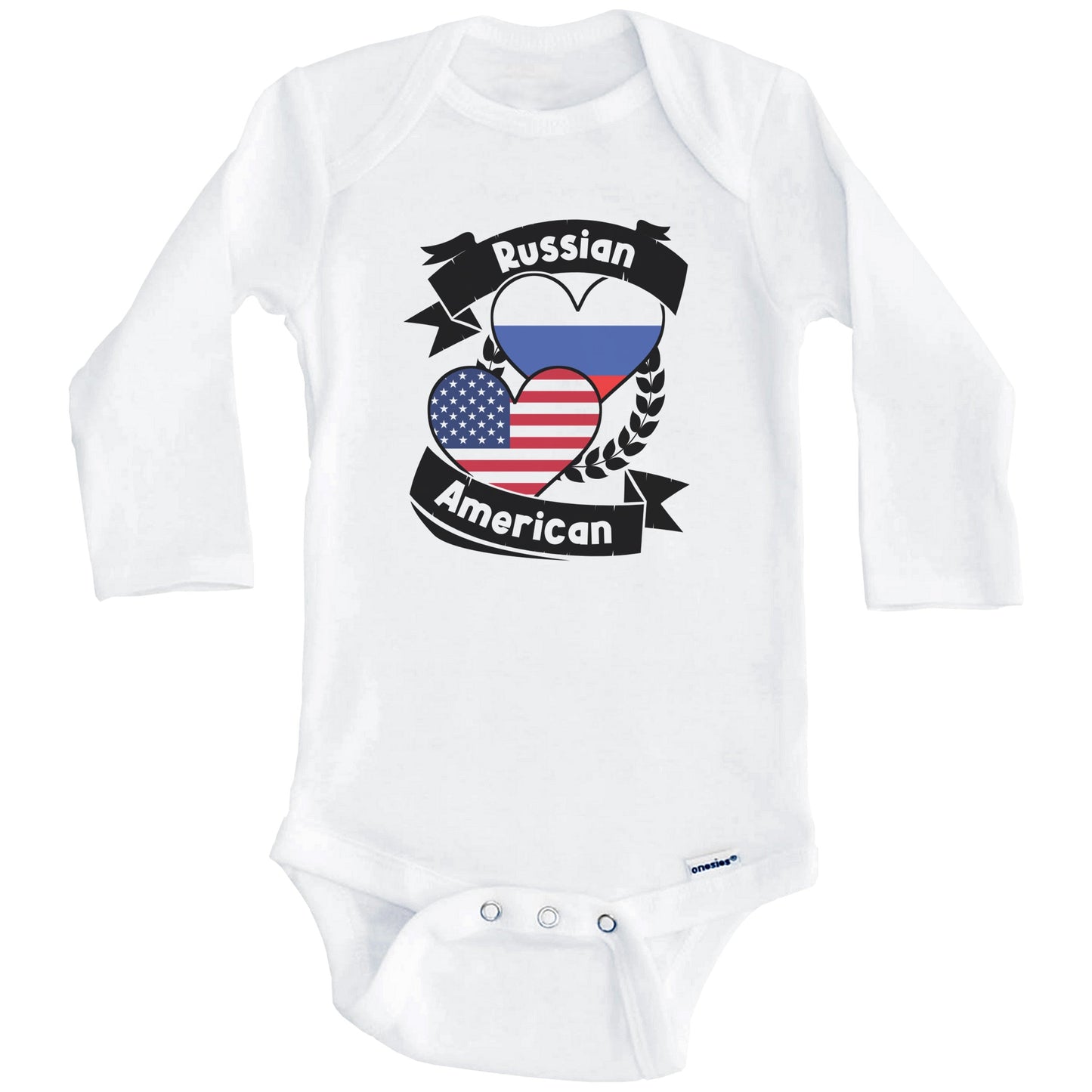 Russian American Hearts USA Flag Russia Flag Baby Bodysuit (Long Sleeves)