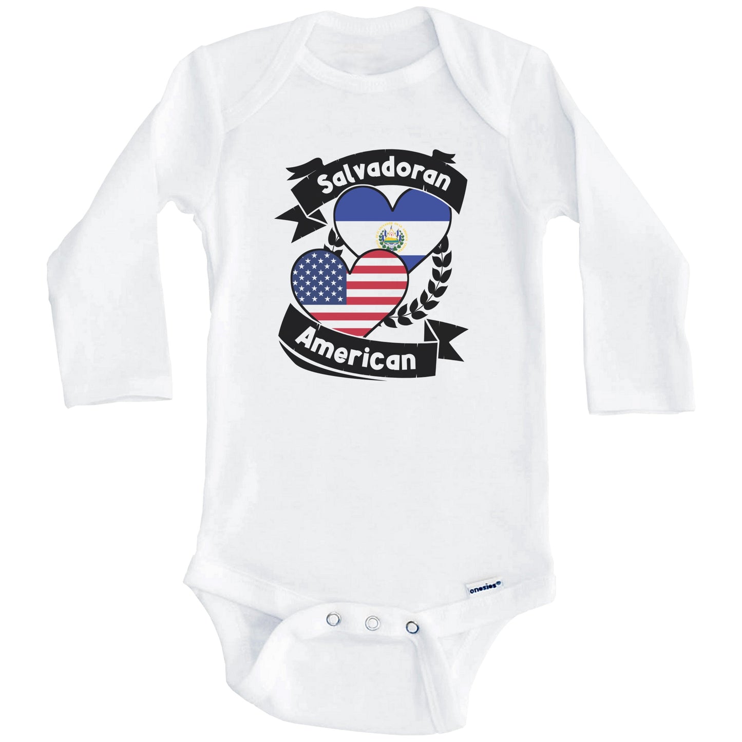 Salvadoran American Hearts USA Flag El Salvador Flag Baby Bodysuit (Long Sleeves)