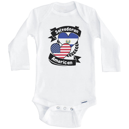 Salvadoran American Hearts USA Flag El Salvador Flag Baby Bodysuit (Long Sleeves)
