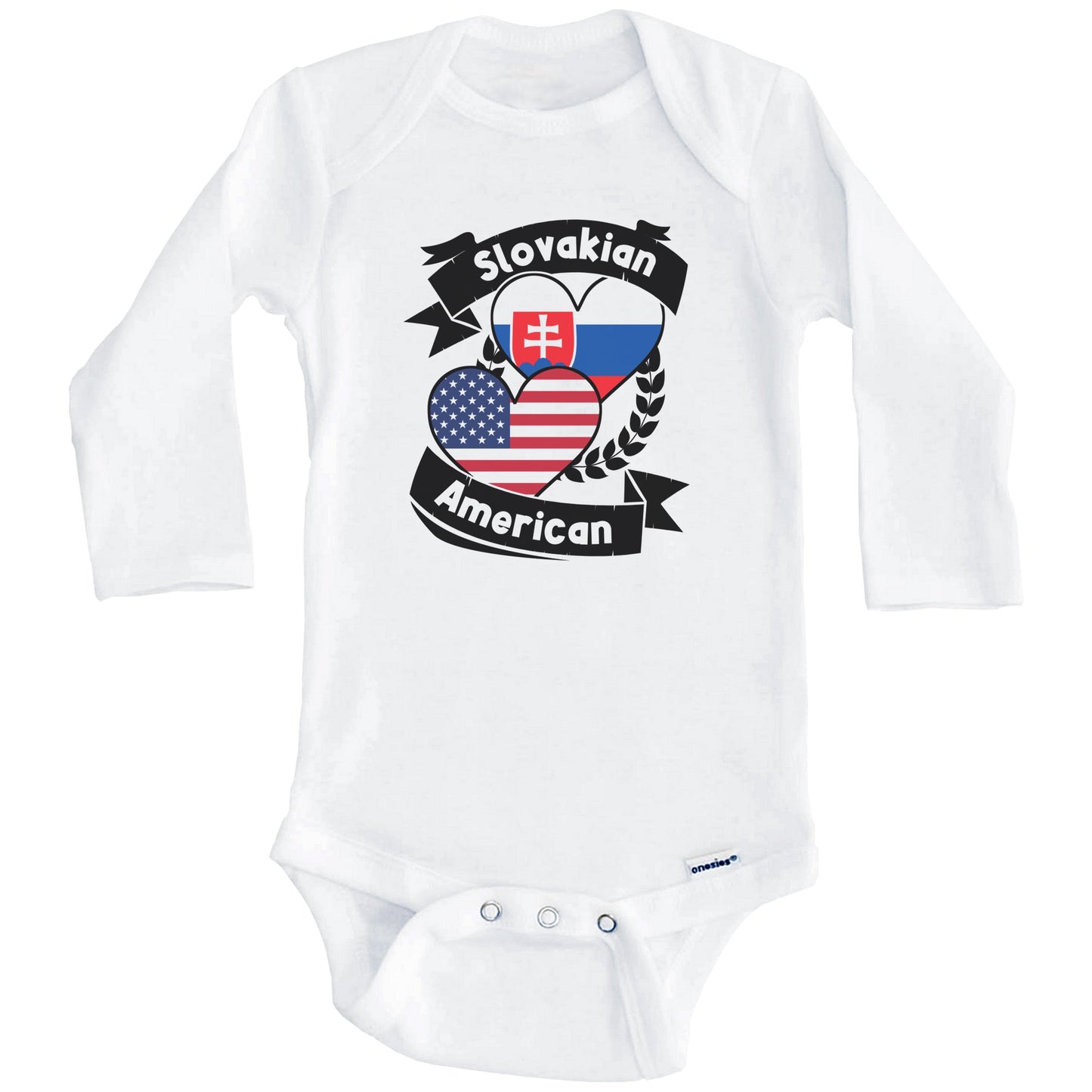 Slovakian American Hearts USA Flag Slovakia Flag Baby Bodysuit (Long Sleeves)