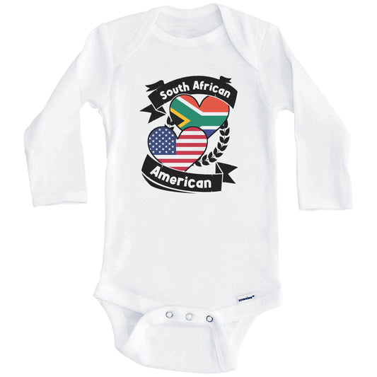 South African American Hearts USA Flag South Africa Flag Baby Bodysuit (Long Sleeves)