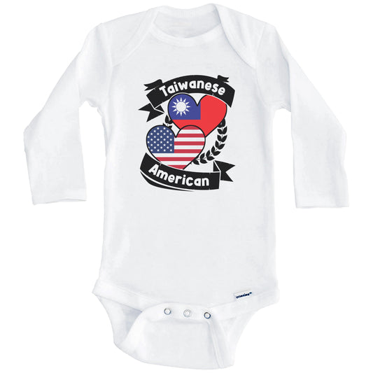 Taiwanese American Hearts USA Flag Taiwan Flag Baby Bodysuit (Long Sleeves)