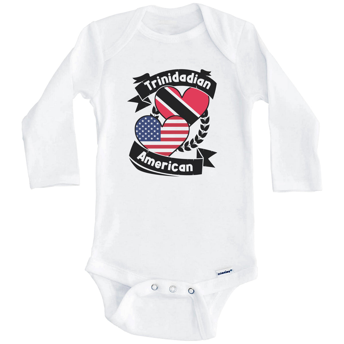 Trinidadian American Hearts USA Flag Trinidad Tobago Flag Baby Bodysuit (Long Sleeves)