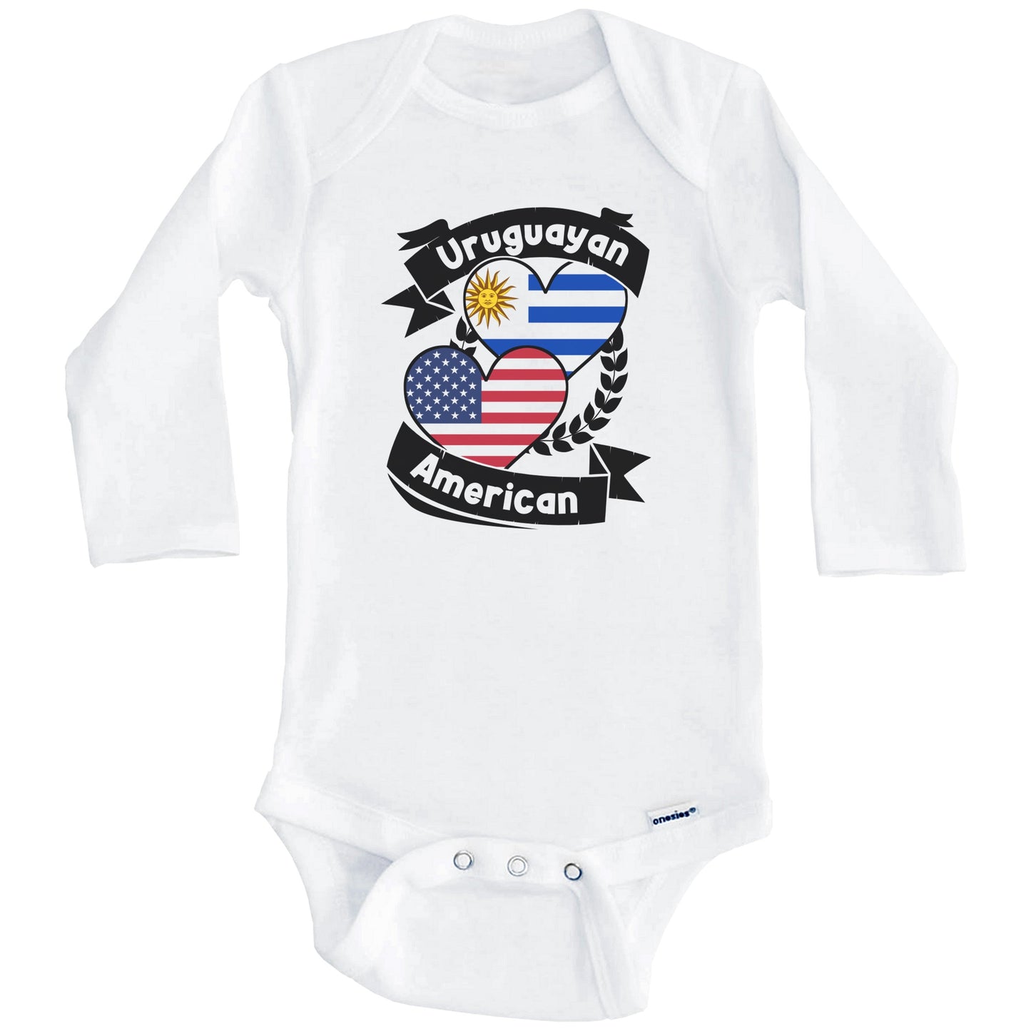 Uruguayan American Hearts USA Flag Uruguay Flag Baby Bodysuit (Long Sleeves)