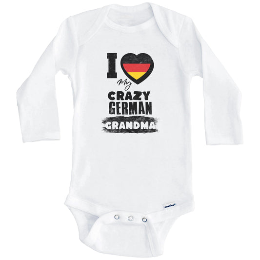 I Love My Crazy German Grandma Funny Germany Flag Grandchild Baby Bodysuit (Long Sleeves)