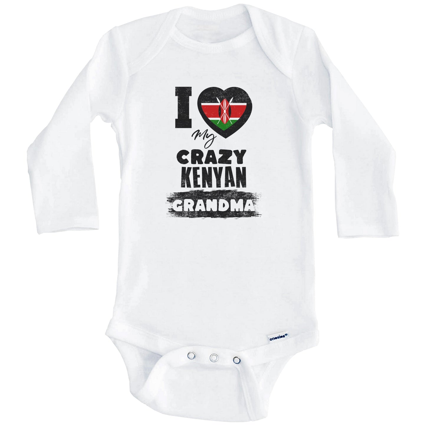 I Love My Crazy Kenyan Grandma Funny Kenya Flag Grandchild Baby Bodysuit (Long Sleeves)