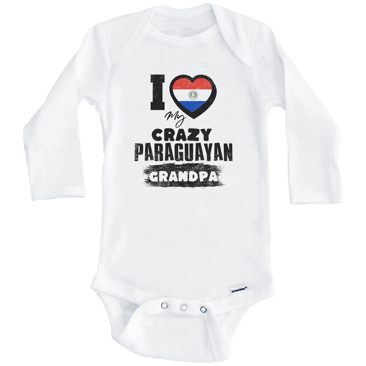 I Love My Crazy Paraguayan Grandpa Funny Paraguay Flag Grandchild Baby Bodysuit (Long Sleeves)