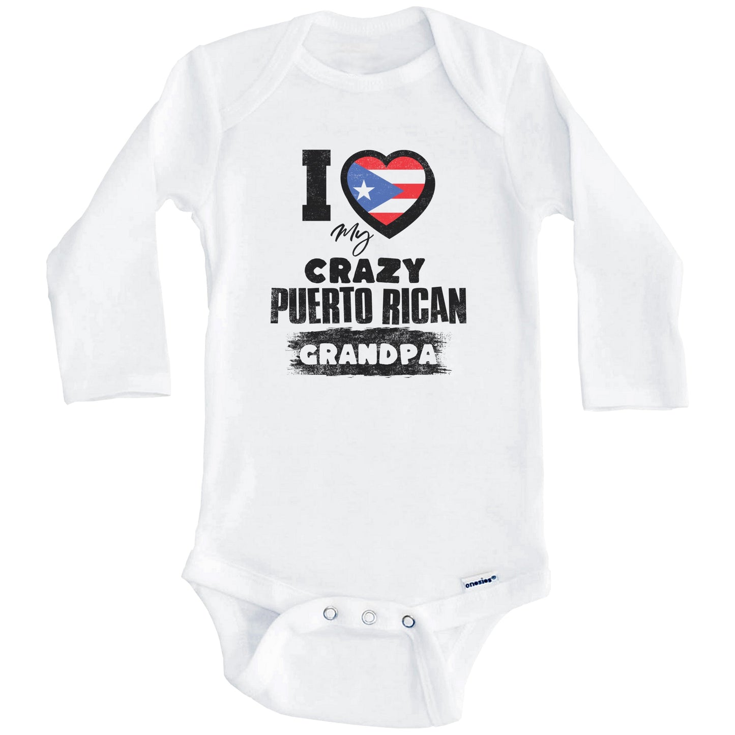 I Love My Crazy Puerto Rican Grandpa Funny Puerto Rico Flag Grandchild Baby Bodysuit (Long Sleeves)