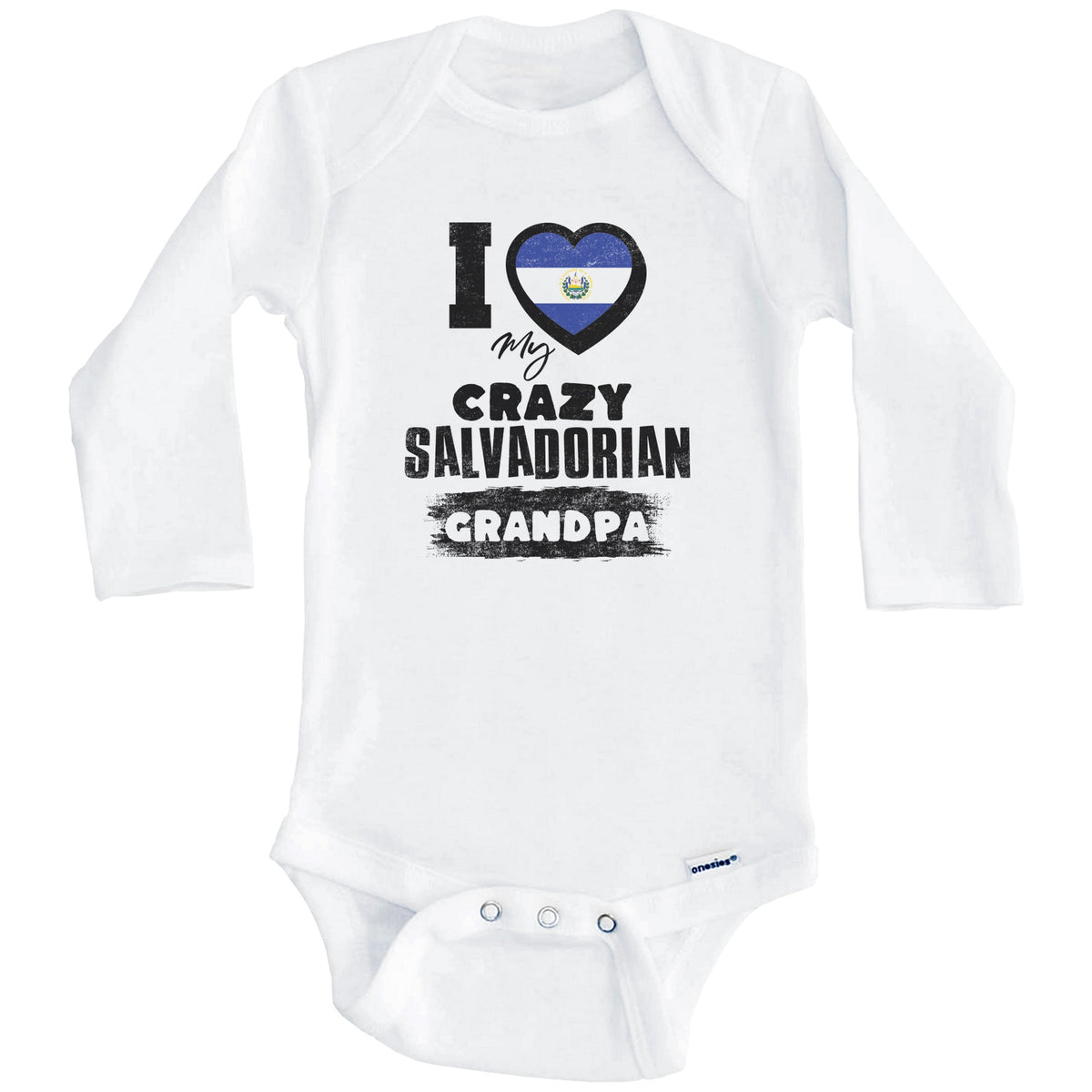 I Love My Crazy Salvadorian Grandpa Funny El Salvador Flag Grandchild Baby Bodysuit (Long Sleeves)