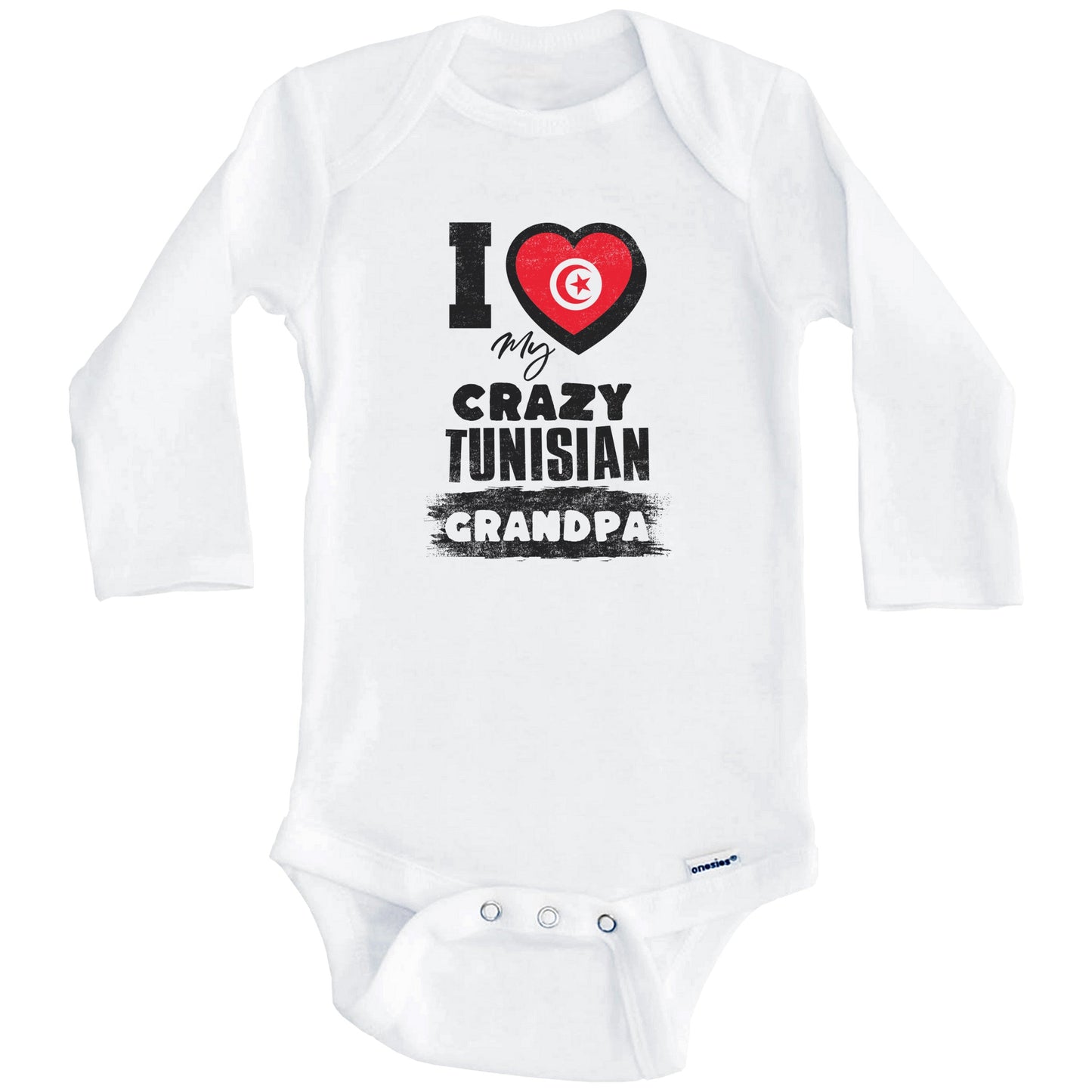 I Love My Crazy Tunisian Grandpa Funny Tunisia Flag Grandchild Baby Bodysuit (Long Sleeves)