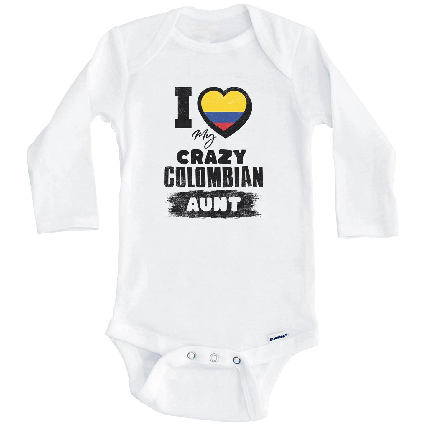 I Love My Crazy Colombian Aunt Funny Colombia Flag Niece Nephew Baby Bodysuit (Long Sleeves)