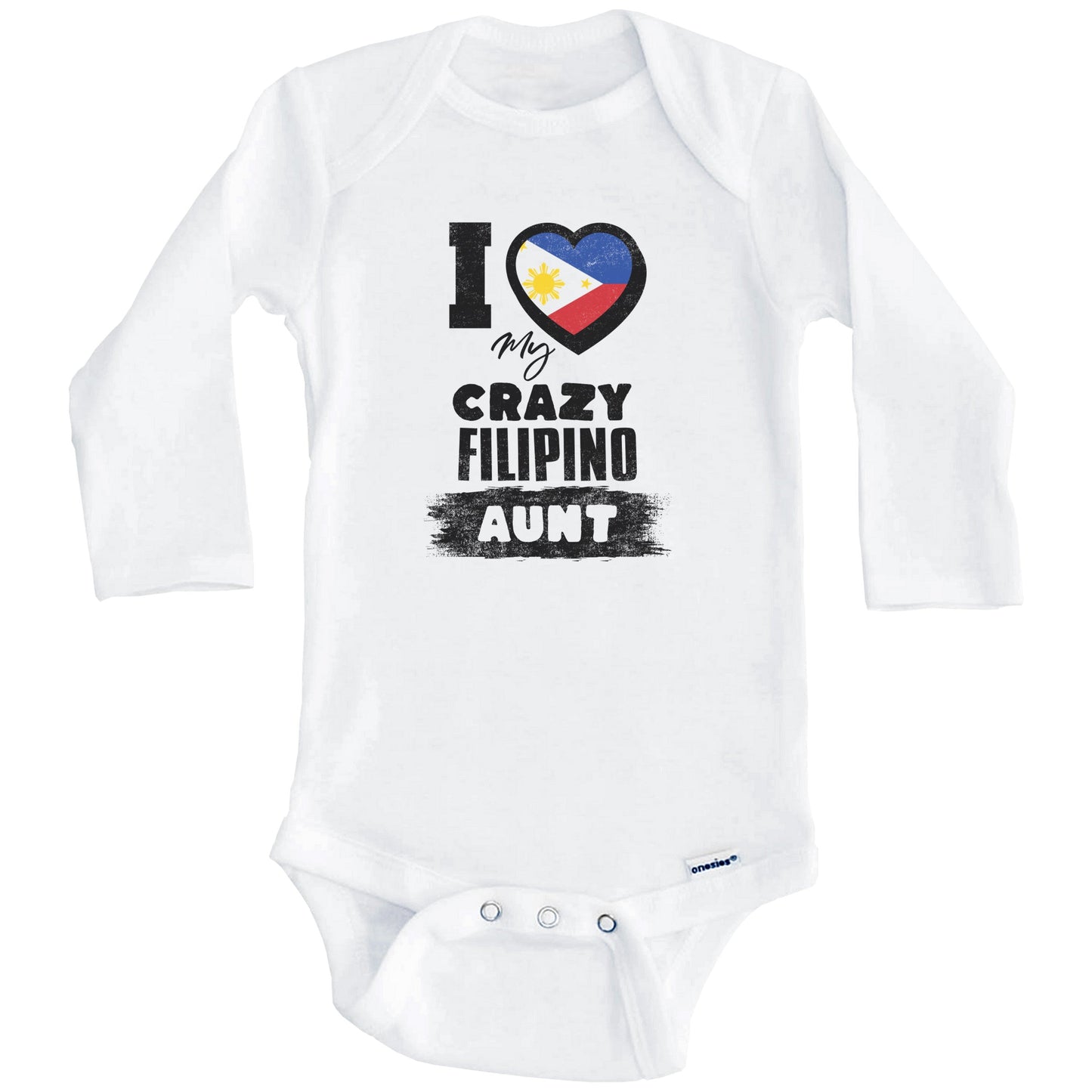 I Love My Crazy Filipino Aunt Funny Philippines Flag Niece Nephew Baby Bodysuit (Long Sleeves)