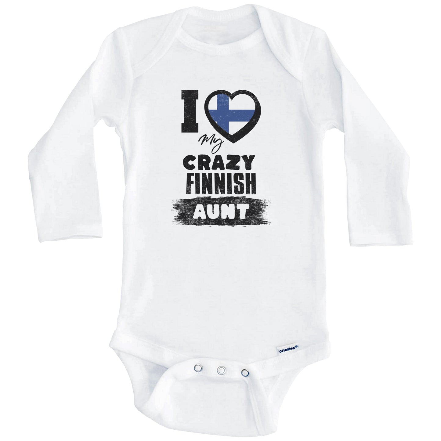 I Love My Crazy Finnish Aunt Funny Finland Flag Niece Nephew Baby Bodysuit (Long Sleeves)