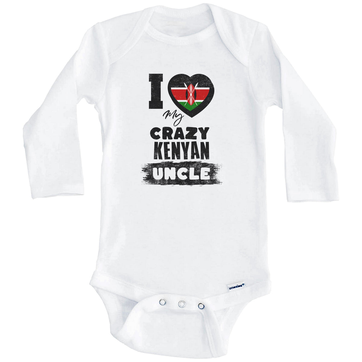 I Love My Crazy Kenyan Uncle Funny Kenya Flag Niece Nephew Baby Bodysuit (Long Sleeves)