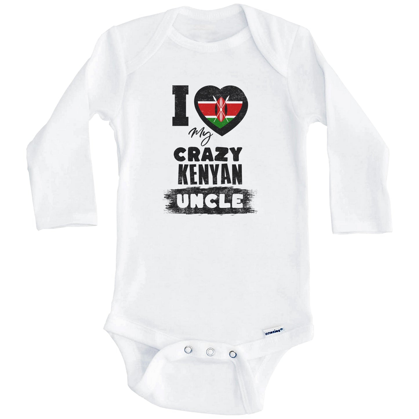 I Love My Crazy Kenyan Uncle Funny Kenya Flag Niece Nephew Baby Bodysuit (Long Sleeves)
