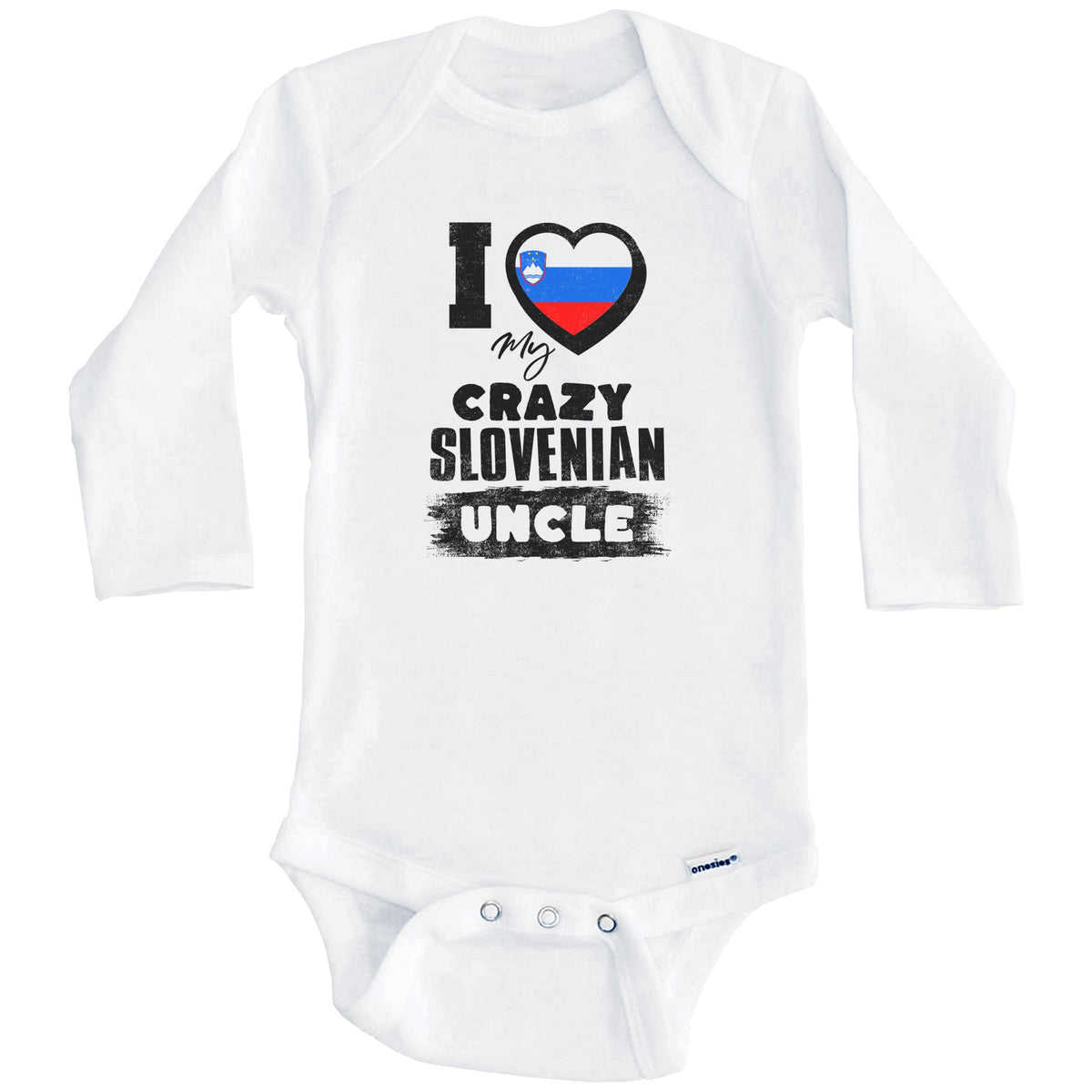 I Love My Crazy Slovenian Uncle Funny Slovenia Flag Niece Nephew Baby Bodysuit (Long Sleeves)