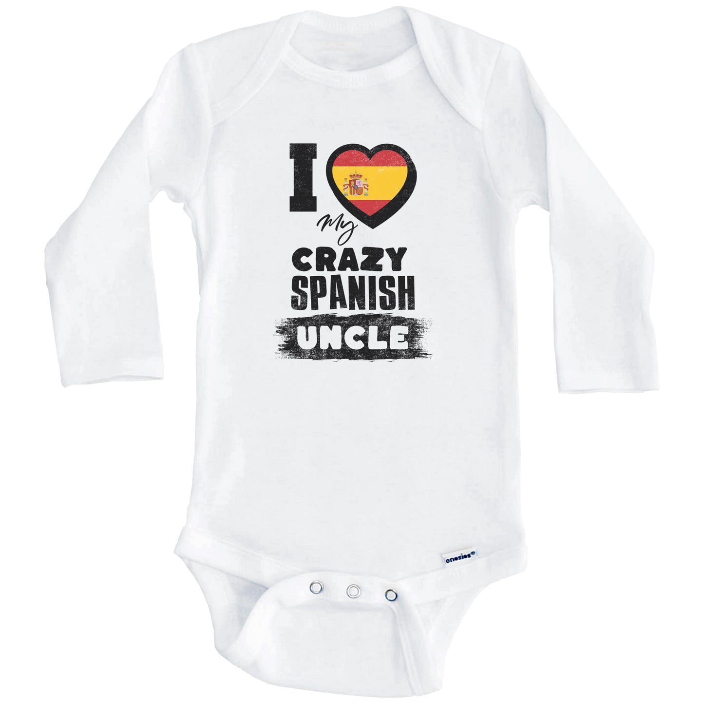 I Love My Crazy Spanish Uncle Funny Spain Flag Niece Nephew Baby Bodysuit (Long Sleeves)