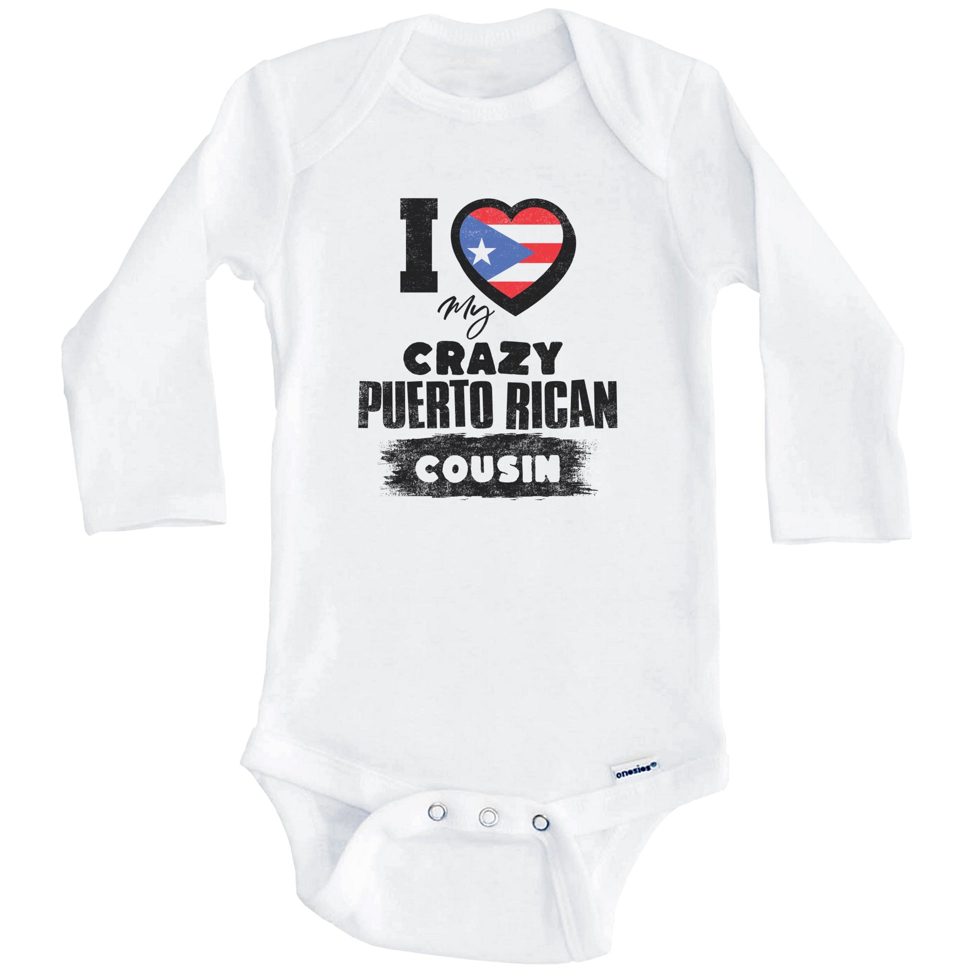 I Love My Crazy Puerto Rican Cousin Funny Puerto Rico Flag Baby Bodysuit (Long Sleeves)
