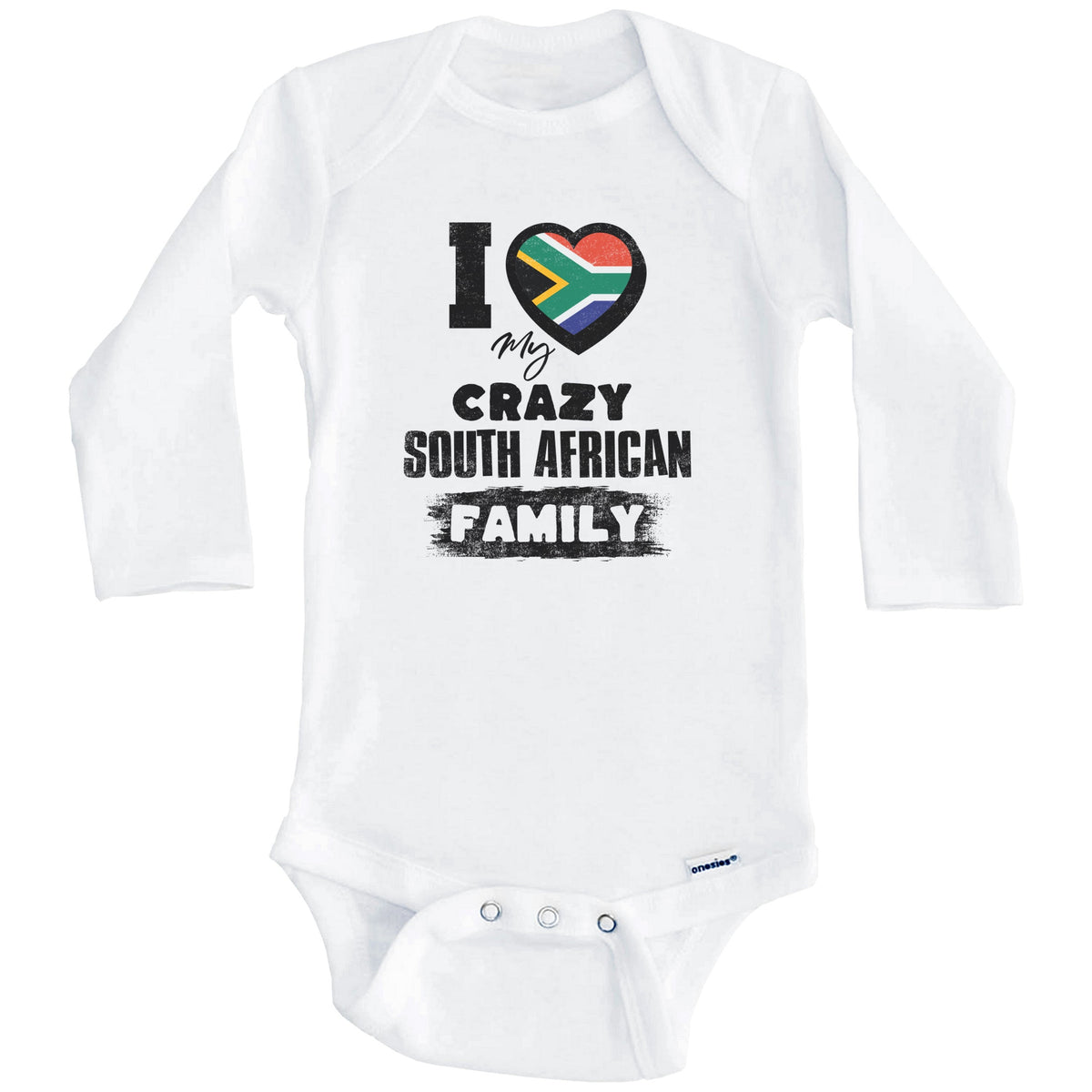 I Love My Crazy South African Family Funny South Africa Flag Baby Bodysuit (Long Sleeves)