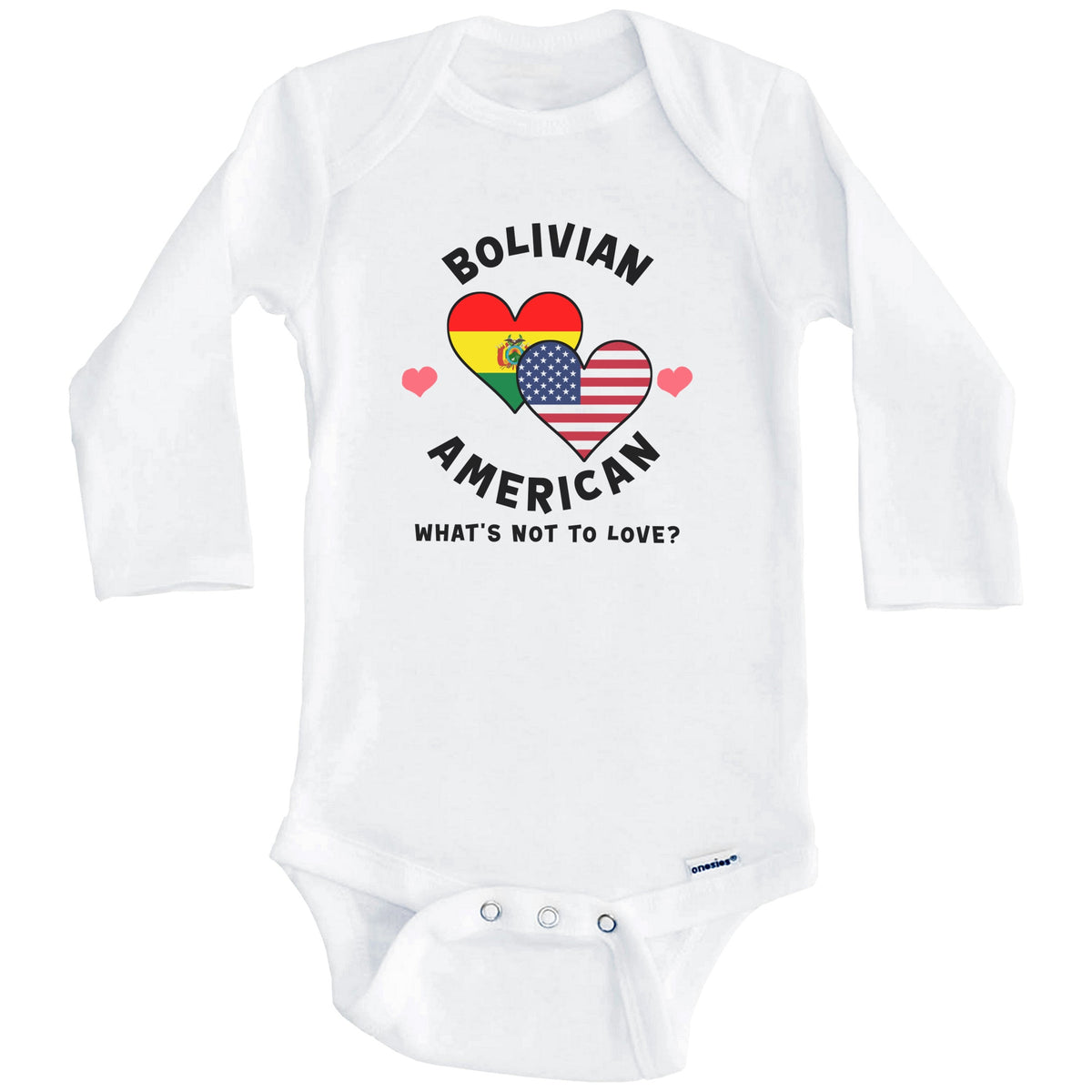 Bolivian American What's Not To Love Heart Flags Baby Bodysuit (Long Sleeves)