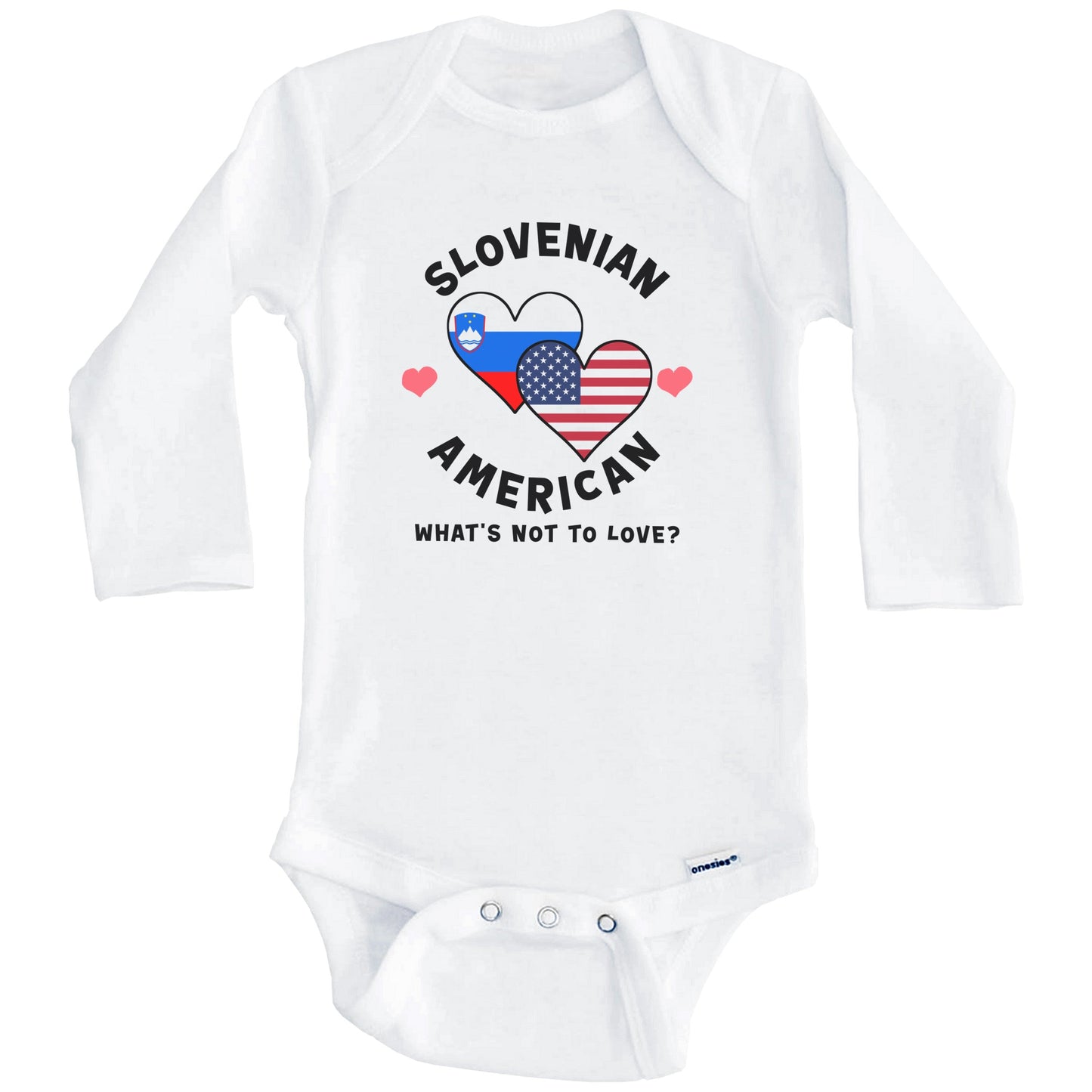 Slovenian American What's Not To Love Heart Flags Baby Bodysuit (Long Sleeves)