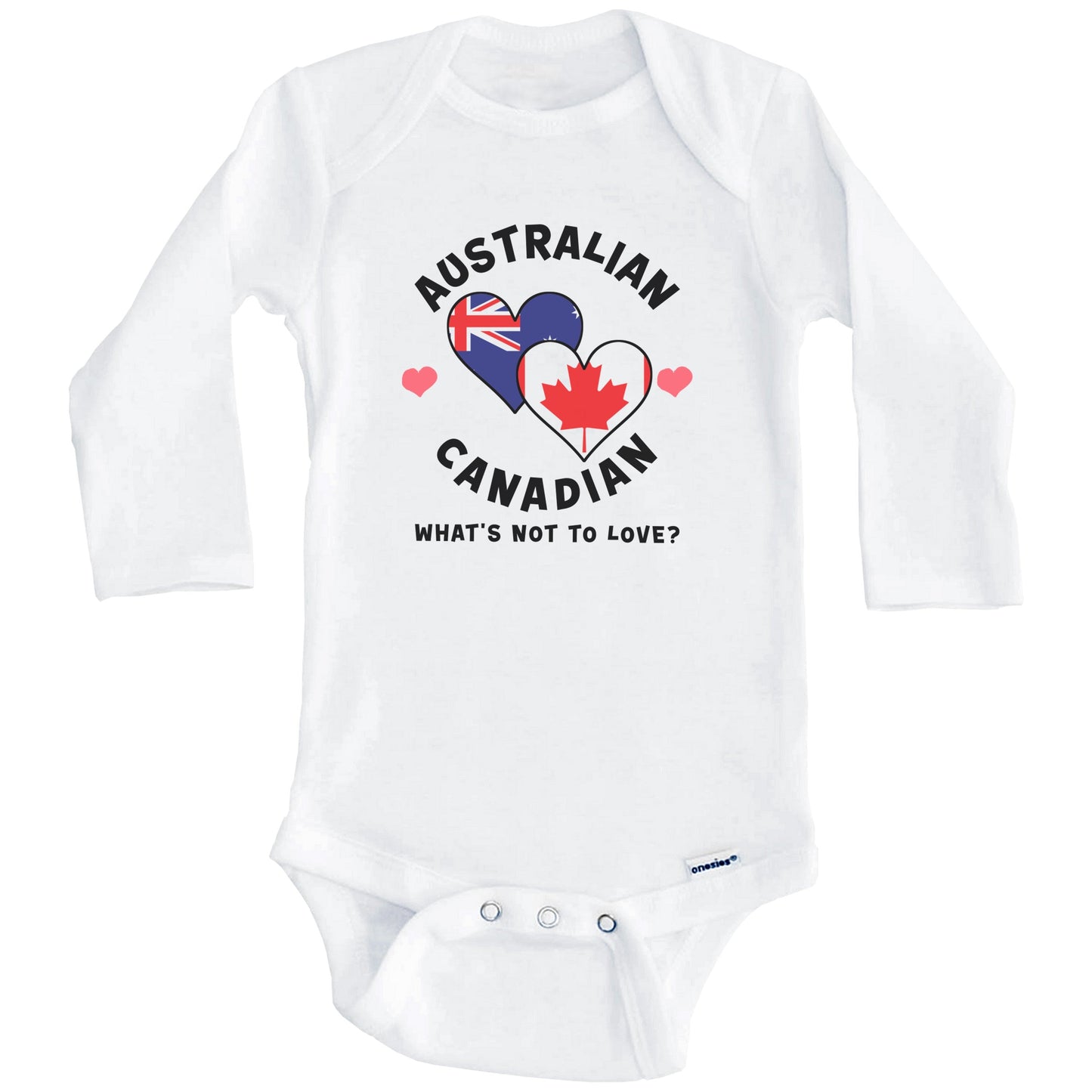 Australian Canadian What's Not To Love Heart Flags Baby Bodysuit (Long Sleeves)
