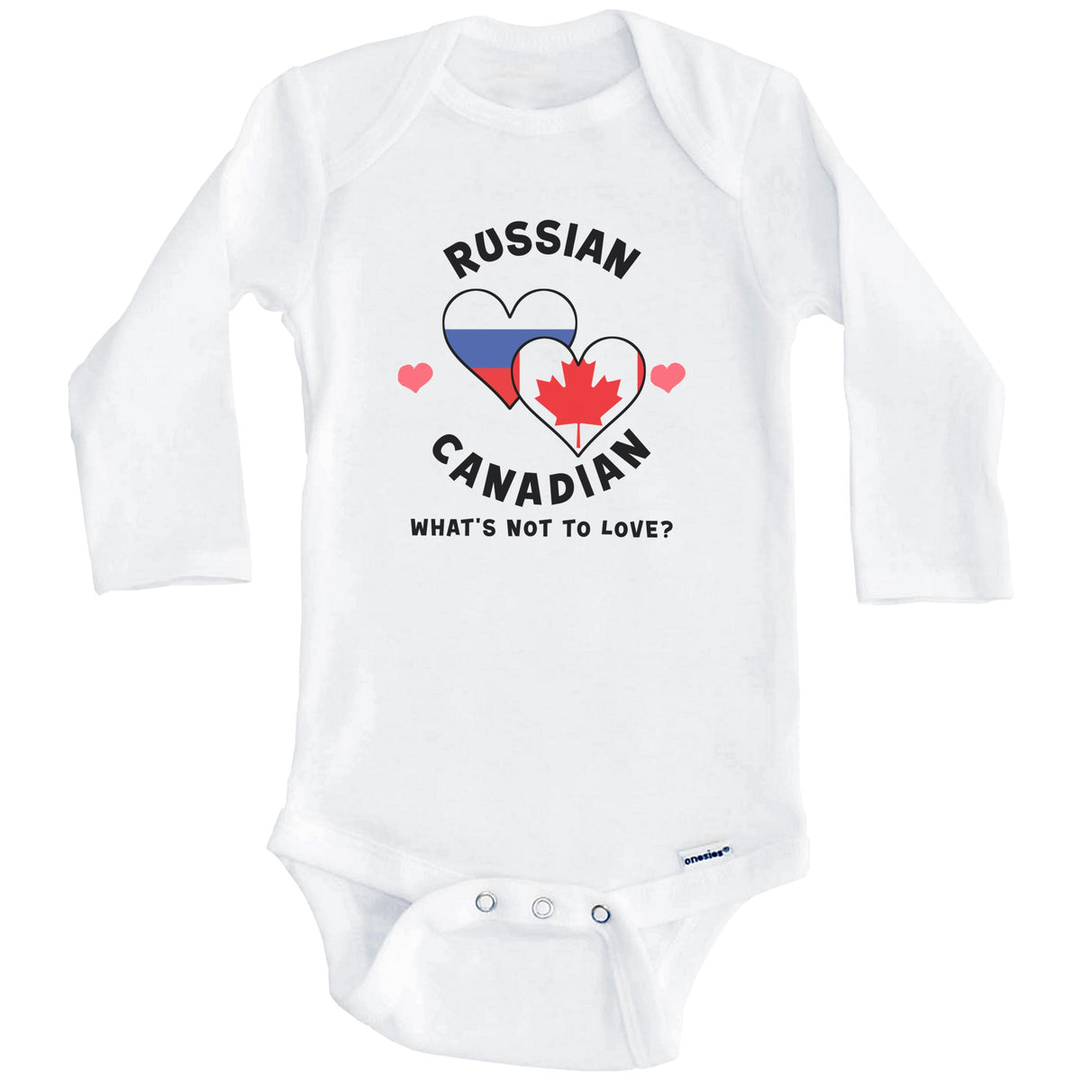 Russian Canadian What's Not To Love Heart Flags Baby Bodysuit (Long Sleeves)