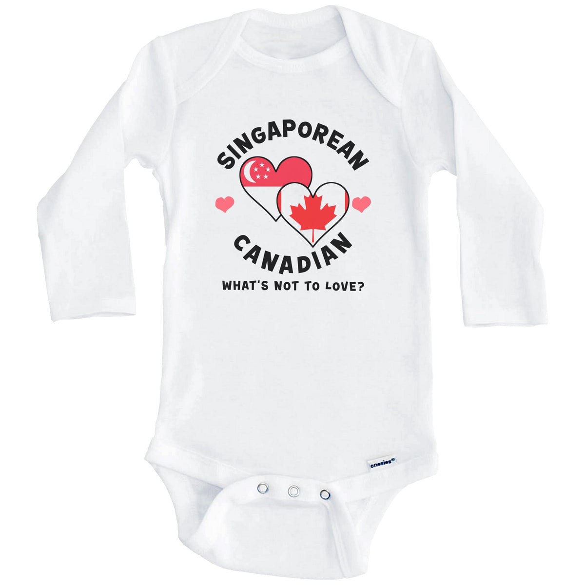 Singaporean Canadian What's Not To Love Heart Flags Baby Bodysuit (Long Sleeves)